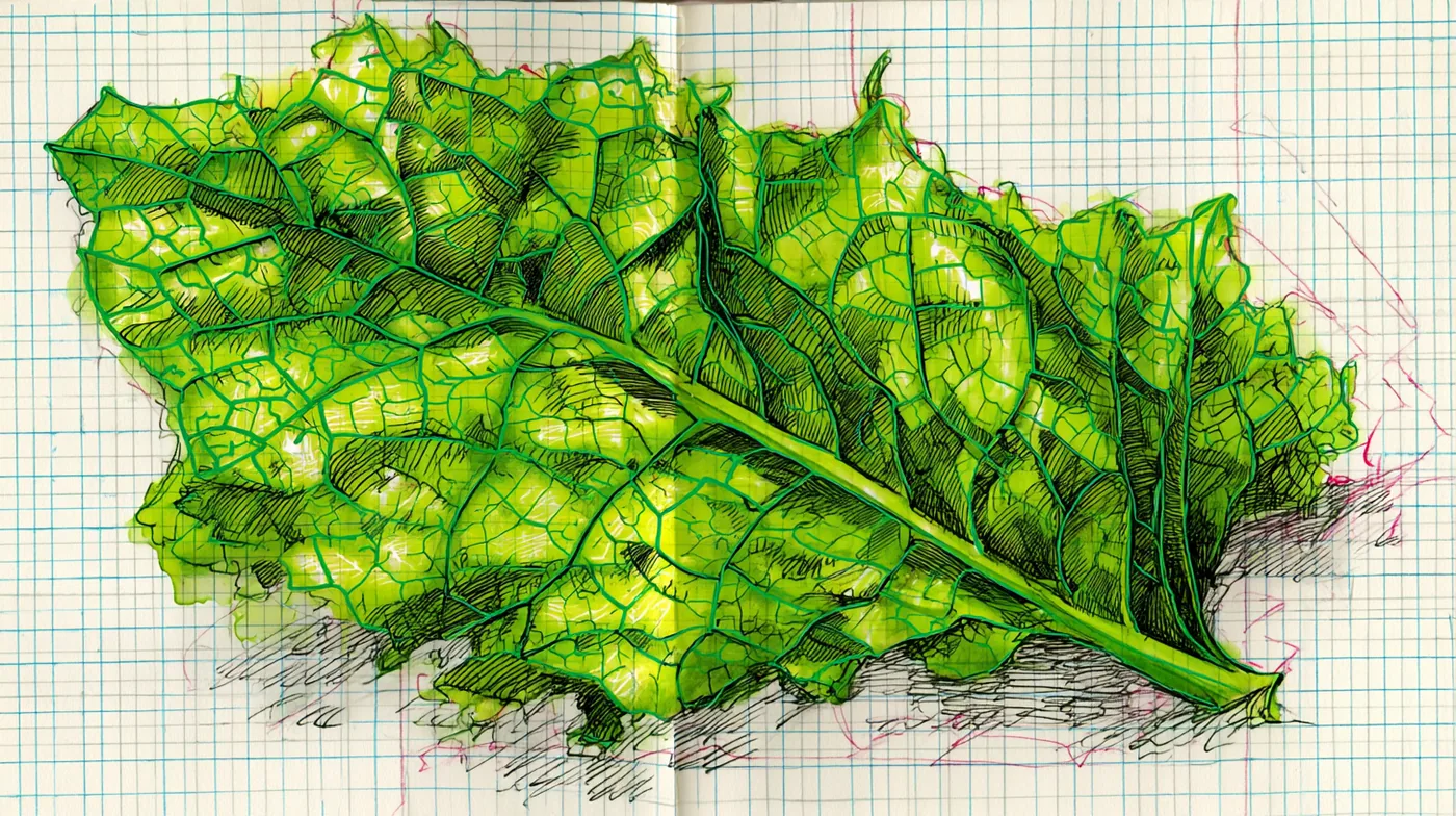 Handgezeichnete Illustration: grünes Blatt mit verzweigtem Adernetz — Führung als tragende Struktur